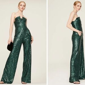 Black Halo Green Sequin Strapless Jumpsuit - Small